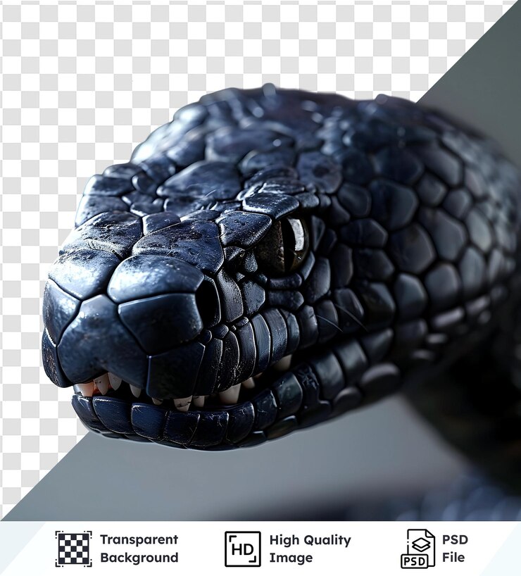 PSD high quality transparent image of black snake with sharp teeth