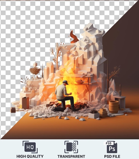 PSD high quality transparent psd 3d arsonist cartoon setting a fire