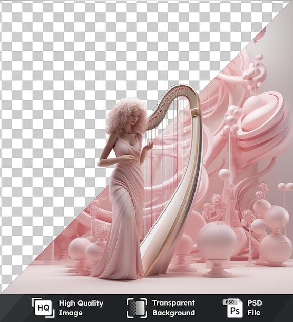 PSD animazione di musicista 3d trasparente di alta qualità che suona una melodia di arpa affascinante immagine