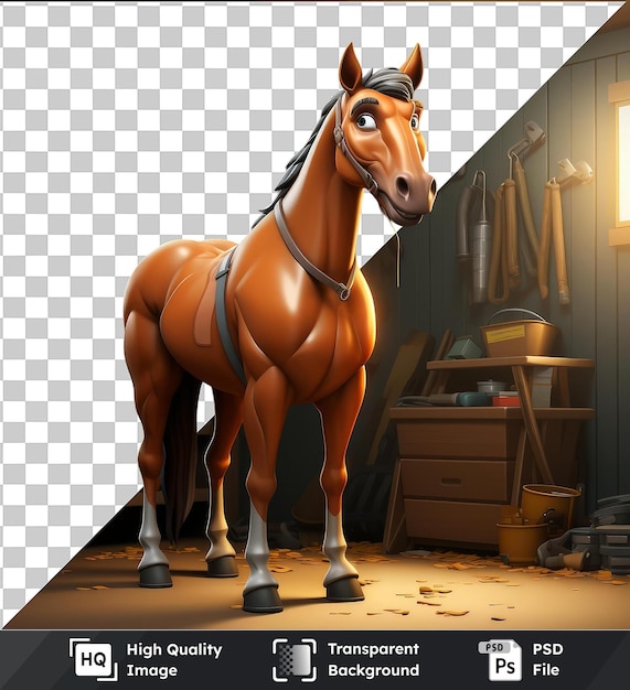 High quality transparent psd 3d racehorse trainer cartoon grooming a champion