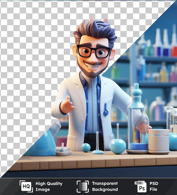 PSD high quality transparent psd 3d scientist cartoon conducting groundbreaking experiments the laboratory