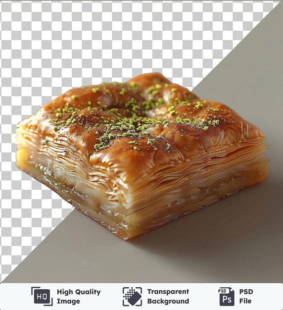 PSD high quality transparent psd baklava with a brown crust on a transparent background casting a dark shadow