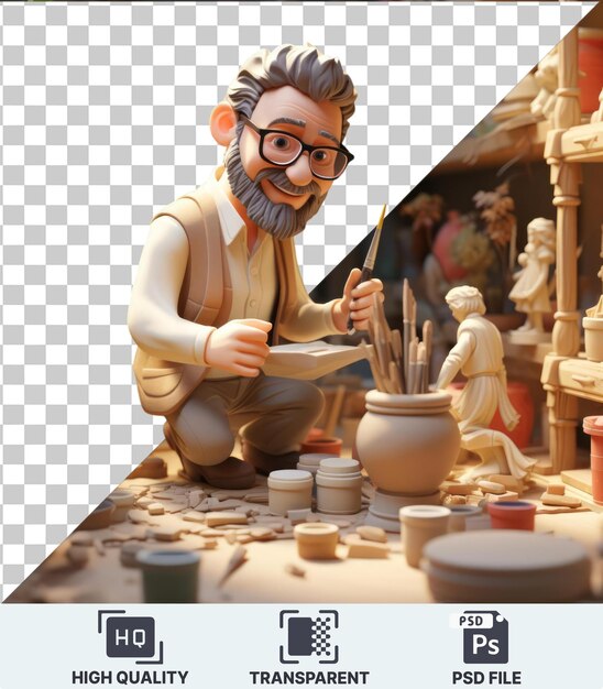 PSD high quality transparent psd d artist cartoon sculpting a masterpiece