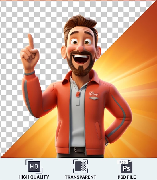 PSD high quality transparent psd d cartoon coach holding a whistle featuring a smiling man with brown hair a large nose and an open mouth wearing a gray shirt and black belt
