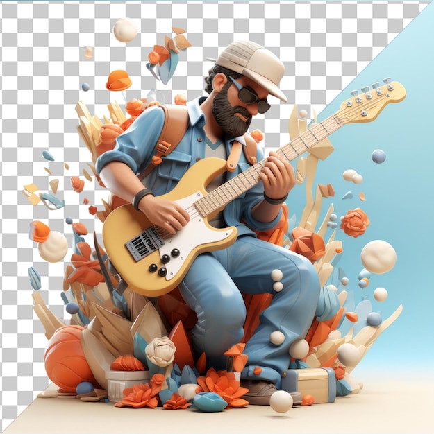 PSD high quality transparent psd d musician cartoon playing an instrument