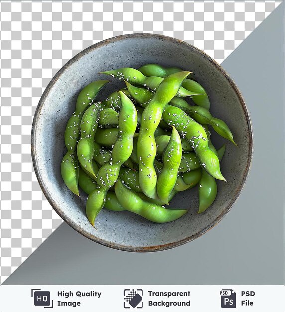 PSD high quality transparent psd edamame beans in a metal bowl