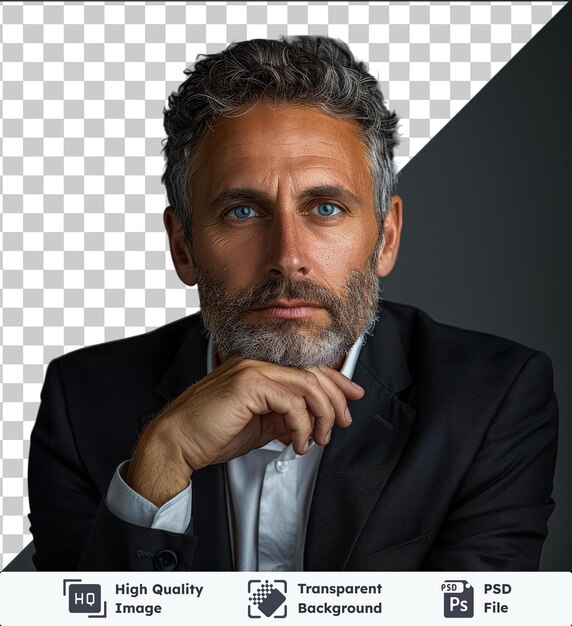 PSD high quality transparent psd face thinking and business man in studio pensive planning and male entrepreneur ceo or boss focus lost in thoughts and contemplating sales or advertising