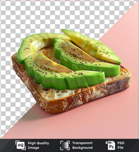 高品質の透明 psd フレッシュアボカド・トースト アボカドのスライスとピンクの背景の影