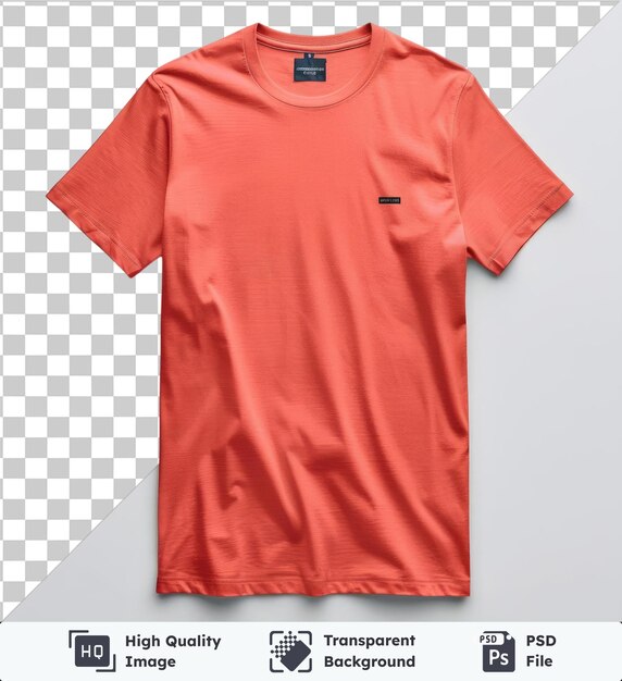 PSD 高品質 透明な psd フロントビュー プレミアム tシャツ コーラル テクニカル マテリアル 織物 ラベル