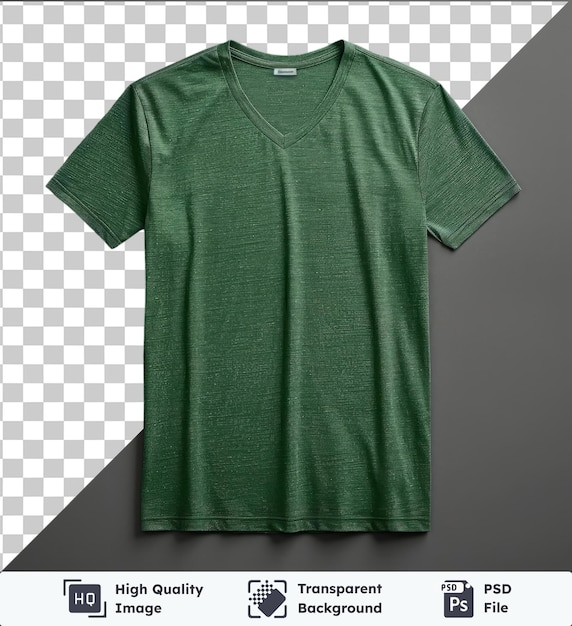 PSD 高品質 透明な psd フロントビュー プレミアム t シャツ 緑色のテクニカルマテリアル 織物 ラベル 材料 材料 素材 素材