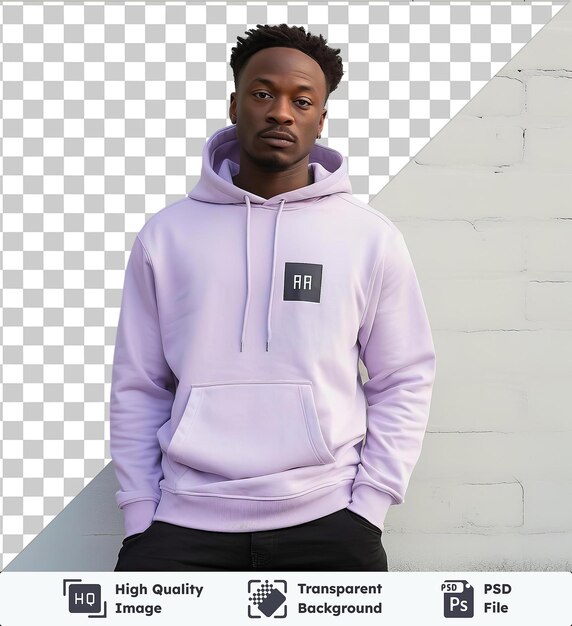 High quality transparent psd front view capture a premium hoodie lavender cotton material fabric label Premium AI generated PSD