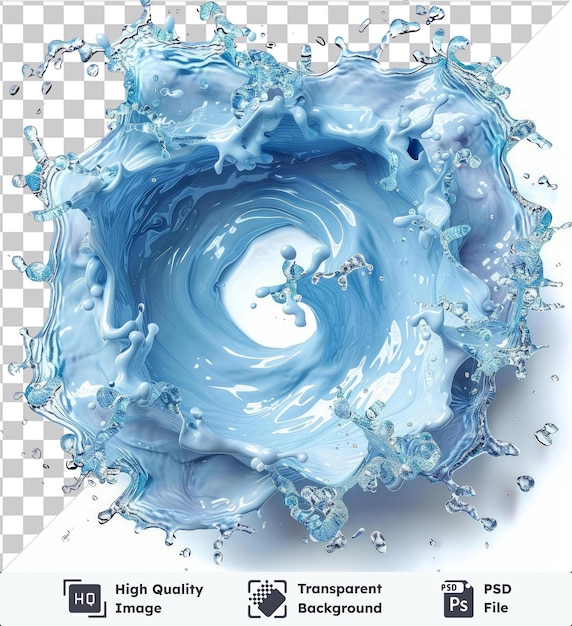 PSD high quality transparent psd glacial melt splashes vector symbol icy blue water splashing in the air
