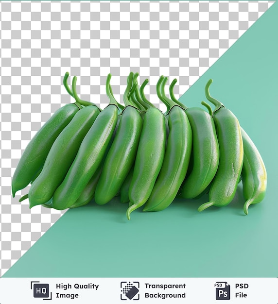 Modello di fagiolo verde psd trasparente di alta qualità con una banana verde e un gambo