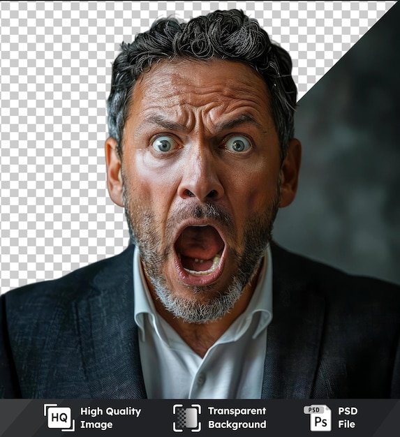 PSD high quality transparent psd i m afraid fright portrait of the scared man business man standing male half length portrait human emotions facial expression concept