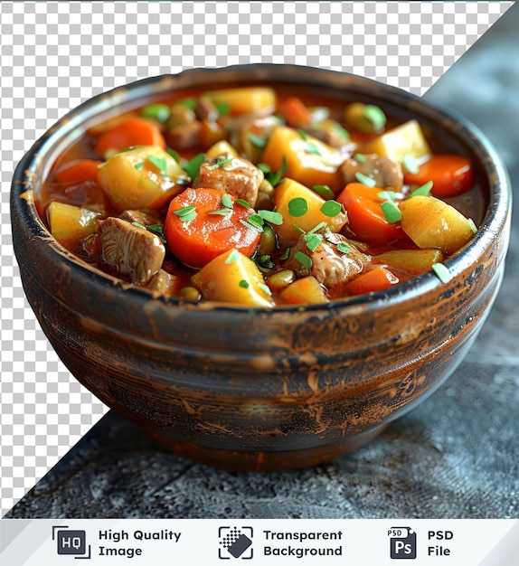 PSD high quality transparent psd irish stew served in a wooden bowl