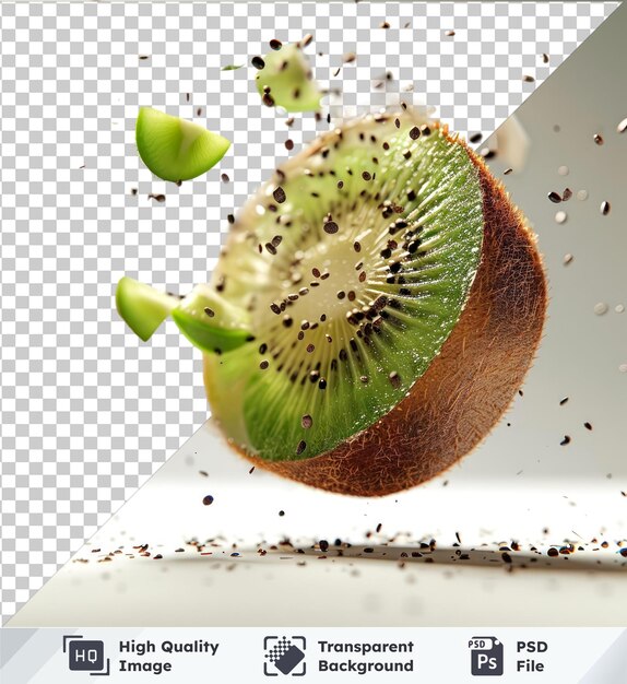 PSD high quality transparent psd kiwis falling mockup of a kiwi fruit