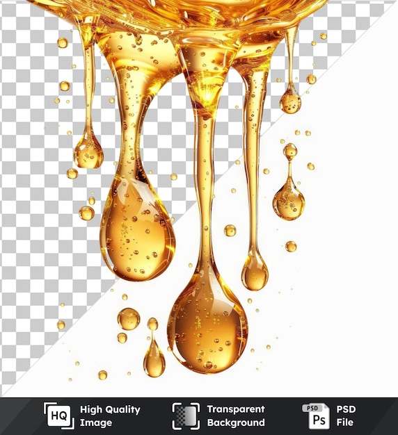 PSD Высококачественная прозрачная псд жидкая золотая капля векторный символ богатая золотой жидкость течет из ложки