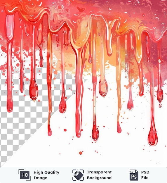 High quality transparent psd liquid lava drips vector symbol volcanic red liquid splashing in the air