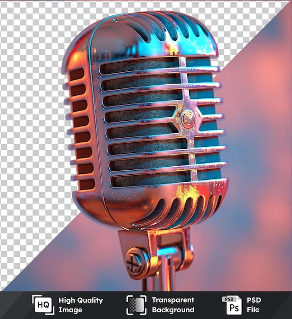 High quality transparent psd microphone on a metal pole against a blue sky