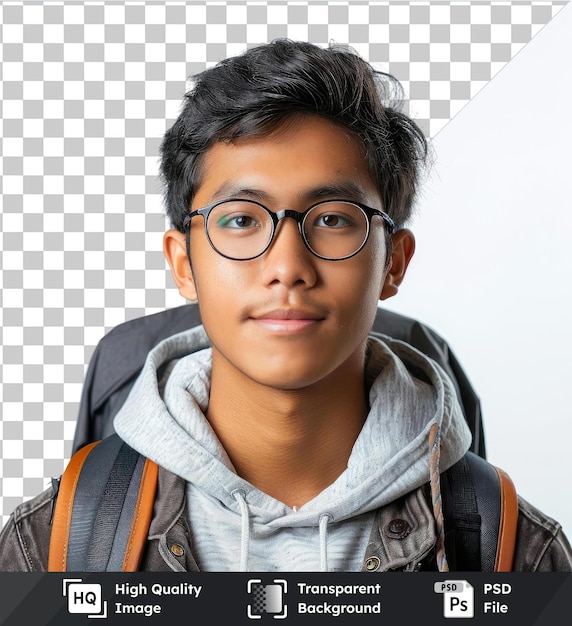 High quality transparent psd portrait of young boy student in casual clothes from admission to graduation concept of education studying and student lifestyle copy space for ad