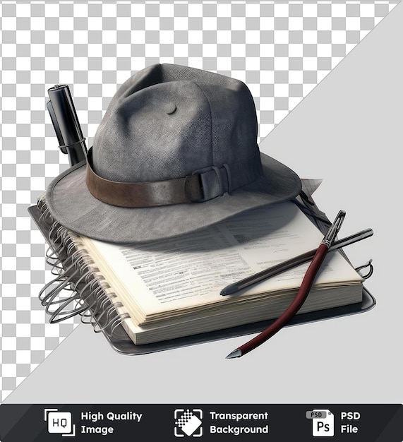 High quality transparent psd realistic photographic detective _ s notebook hat