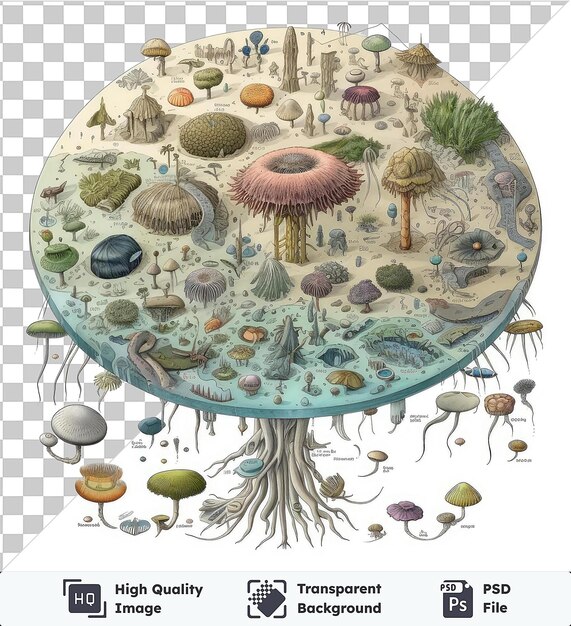 PSD alta qualità trasparente psd fotografica realistica xenobiologo _ s alien ecosistema diagramma il mondo delle piante e degli animali