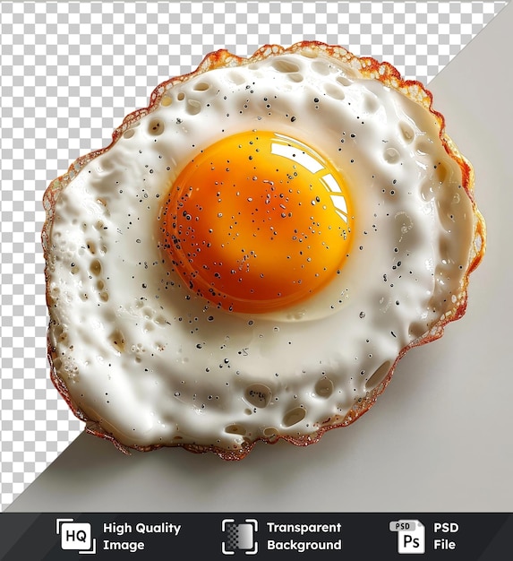 High quality transparent psd top view of a fried egg with a yellow yolk on a pink background