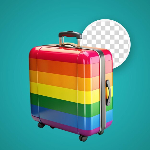 PSD Высококачественный прозрачный макет туристического чемодана с флагом испании с желтыми колесами красной и розовой ручкой