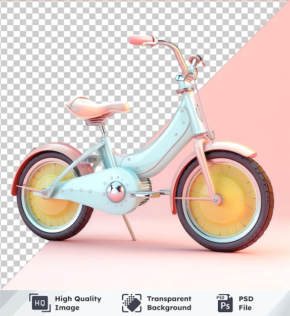 PSD high quality transparent psd tricycle with silver and metal kickstand pink seat and silver mirror on a pink background