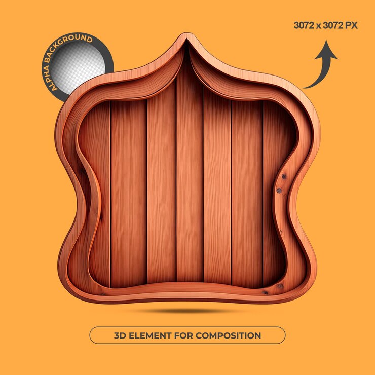 PSD high quality wooden text base 3d element for composition
