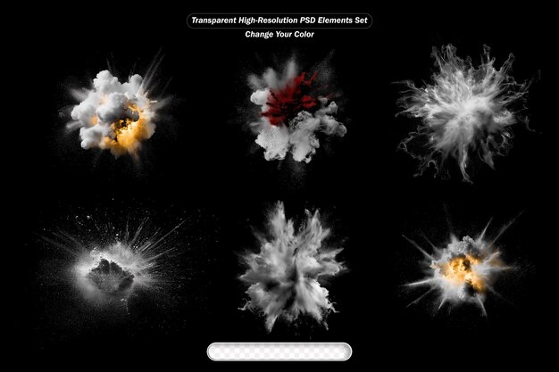 High resolution transparent elements of explosions with varying colors and effects