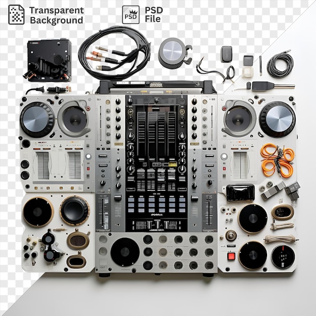 Attrezzature dj di musica elettronica ad alta tecnologia impostate su uno sfondo isolato