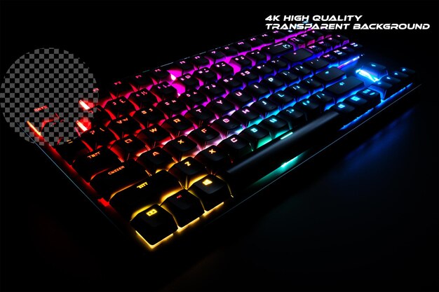 The high tech elegance of an illuminated keyboard on transparent background