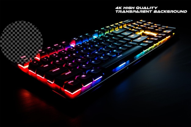 The high tech elegance of an illuminated keyboard on transparent background