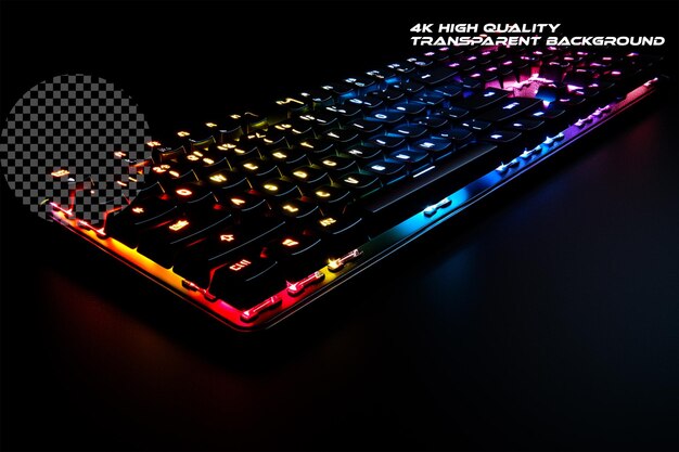 The high tech elegance of an illuminated keyboard on transparent background