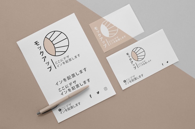 High view different types of asian mock-up document