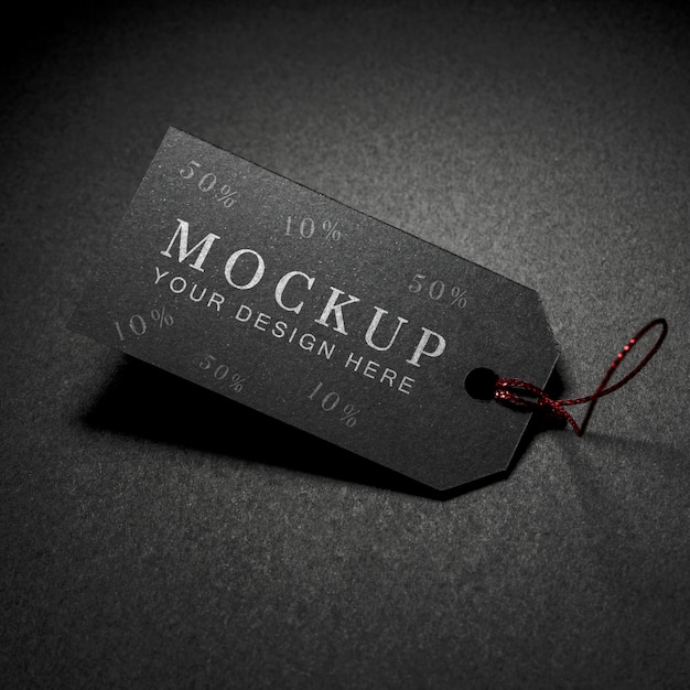 PSD high view mock-up black friday price tag with thread