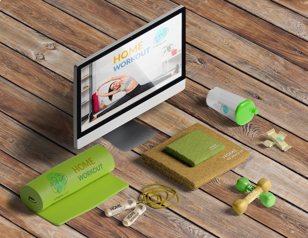 High view mock-up home workout