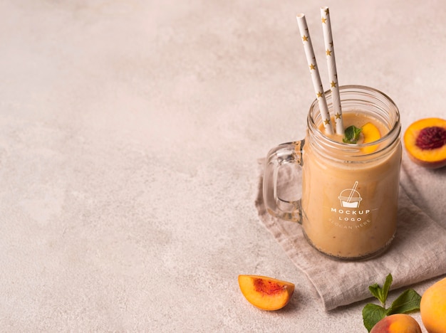 High view peaches smoothie healthy beverage