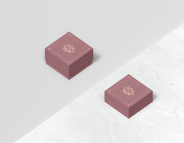 High view of pink closed boxes for jewellery