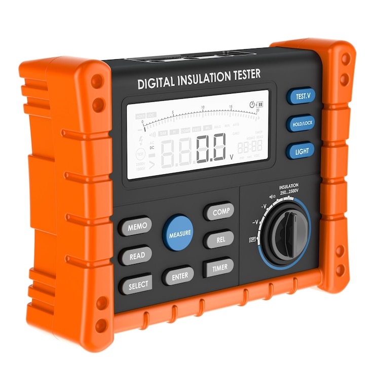 PSD high voltage digital insulation resistance tester 3d rendering isolated on transparent background