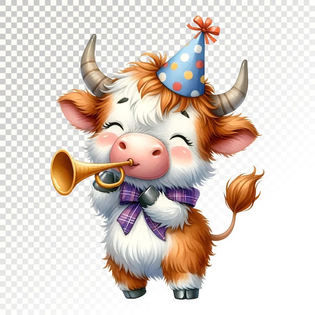 Highland cow fun activity watercolor clipart or playful cow clipart