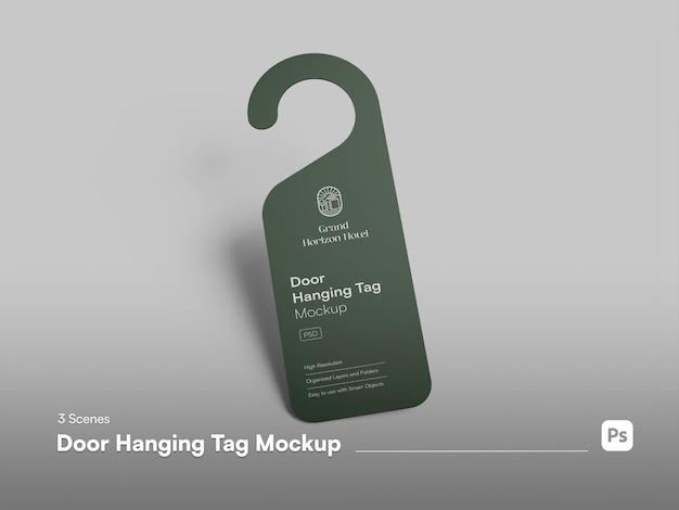 PSD highlevel angle door hanger floating isolated mockup