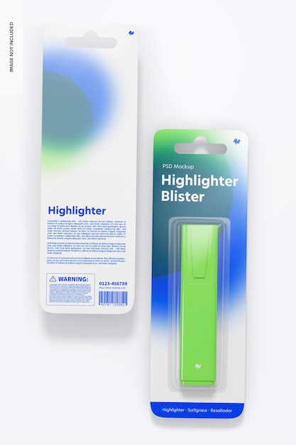 Highlighters blisters mockup, front and back view