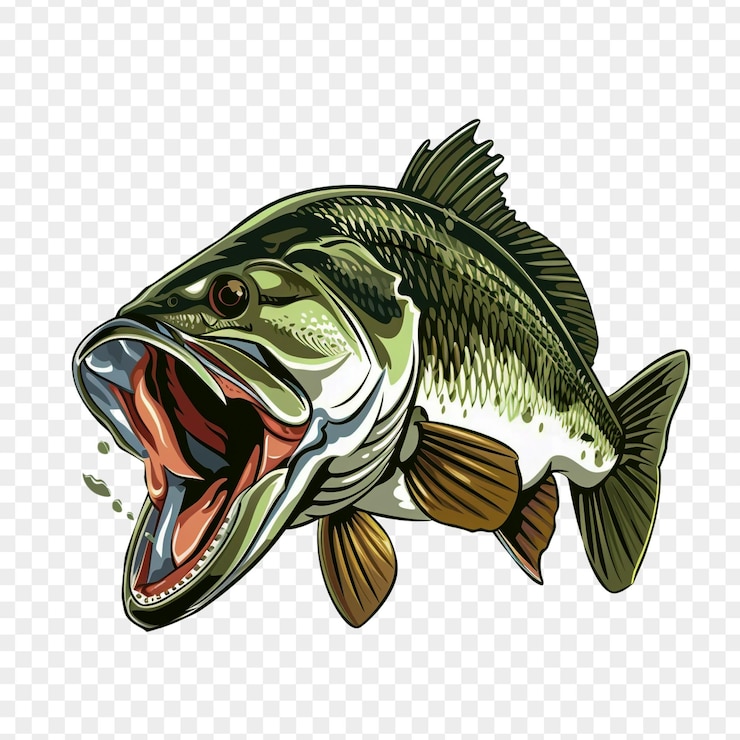 PSD highly detailed largemouth bass fish vector illustration isolated on transparent background
