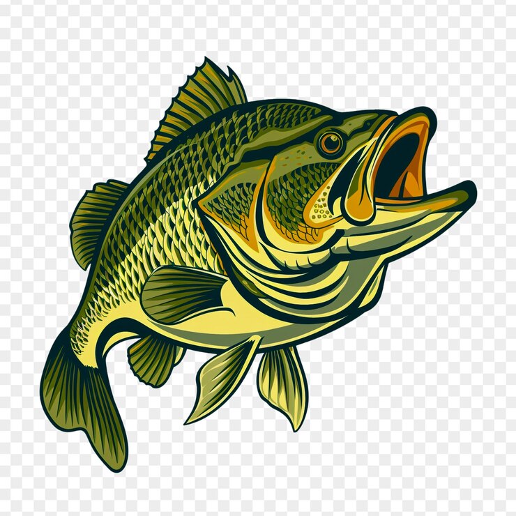 PSD highly detailed largemouth bass fish vector illustration isolated on transparent background
