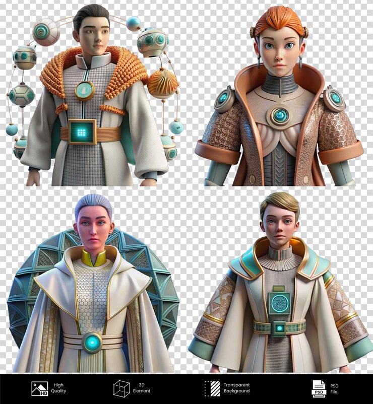 PSD highquality 3d render of futuristic characters on transparent background psd file included