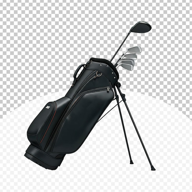 highquality black golf bag with clubs on transparent background