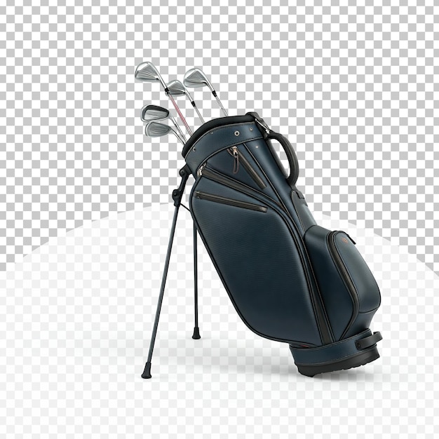 HighQuality Black Golf Bag with Clubs on Transparent Background