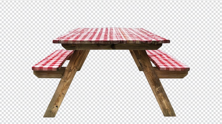 PSD highquality isolated image of a picnic table on a transparent background perfect for outdoor branding and marketing projects